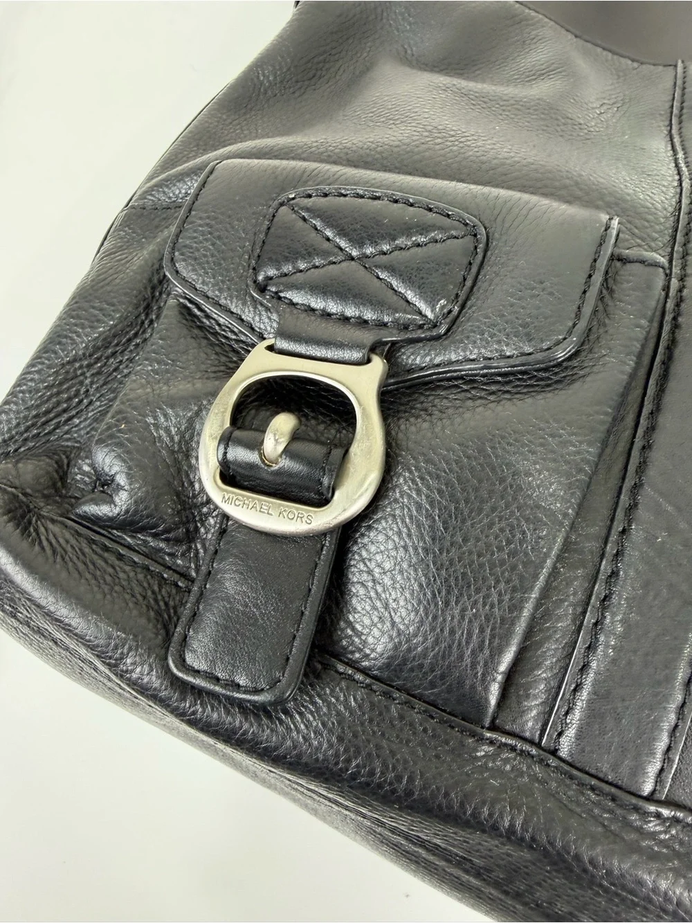 Michael Kors Black Pebbled Leather Slouch Hobo Shoulder Bag Y2K Cargo Pockets
